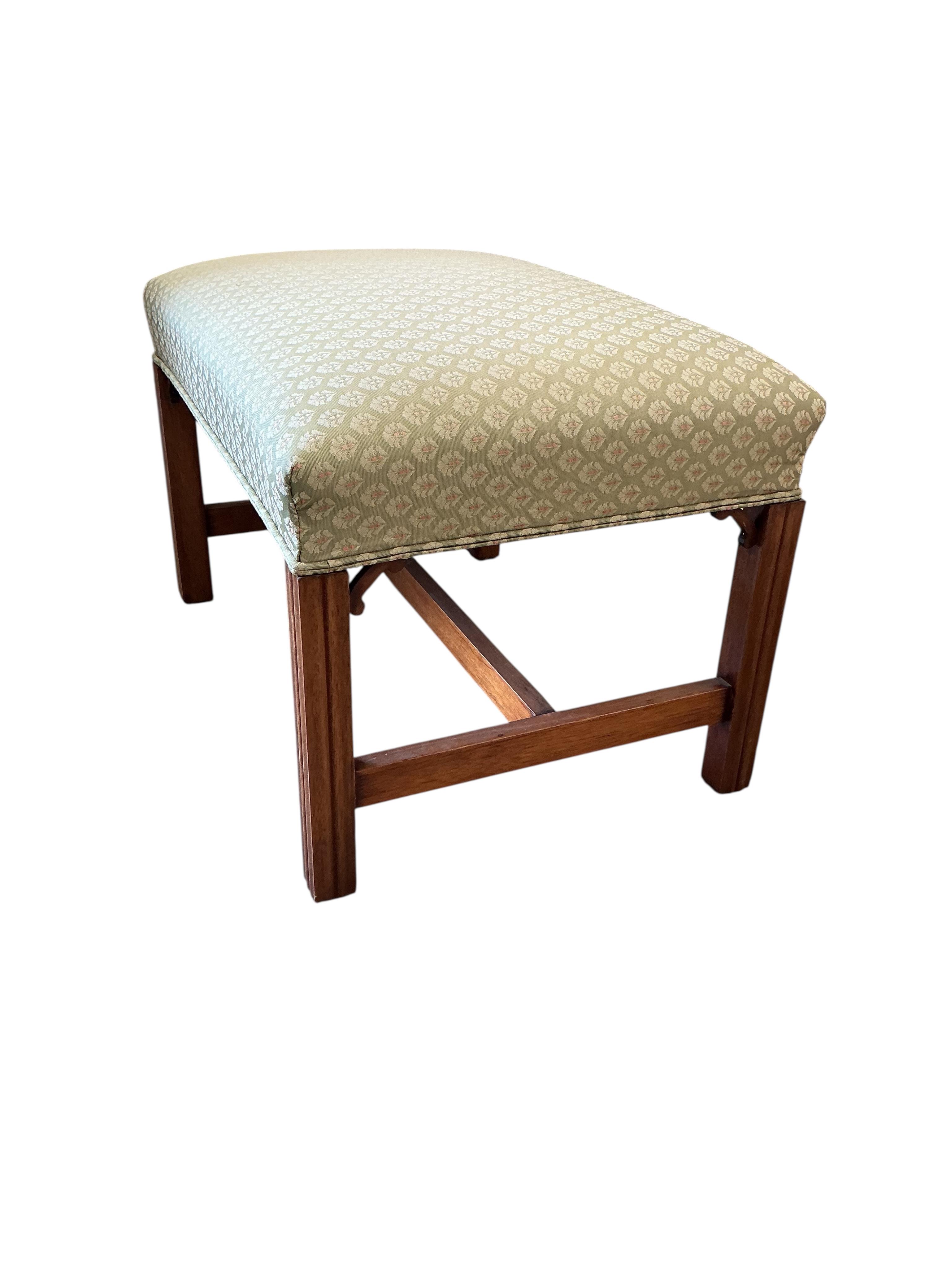 A George III rectangular upholstered dressing stool, width 71cm, depth 51cm, height 47cm